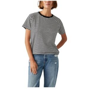 LEVI'S Striped Raglan T-Shirt‎ Black White Cotton Blend Top NWT Game Day Tee XS